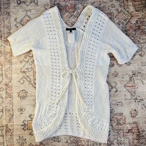 Weekend Max Mara 🤍 Crochet Open Knit Cardigan in Cream, Linen Blend, Size M